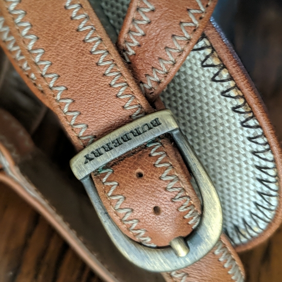 Burberry 7.5 Leather & Linen Classy Peep toe Heels - Picture 7 of 10